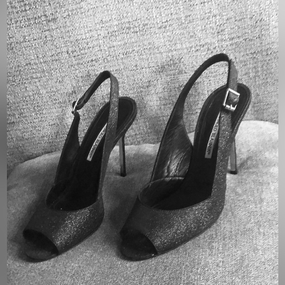 Manolo Blahnik Sparkling Silver Grey Stiletto Slingback Heels. 39,5 - Picture 3 of 8